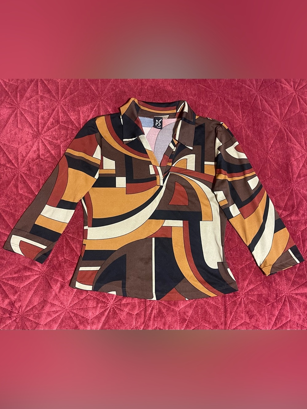 Vintage Y2K PS Paul Smith Multi-Color Geometric Long-Sleeve Top Whimsigoth Boho